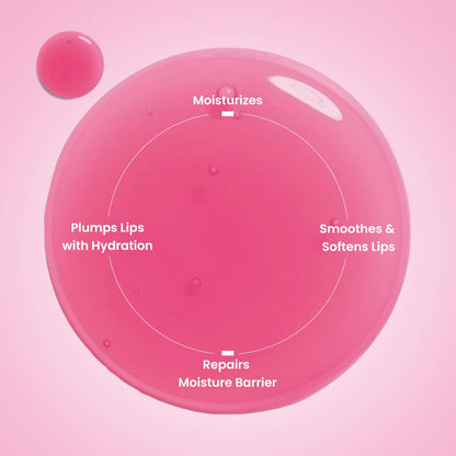 Pink lip balm with text on a pink background