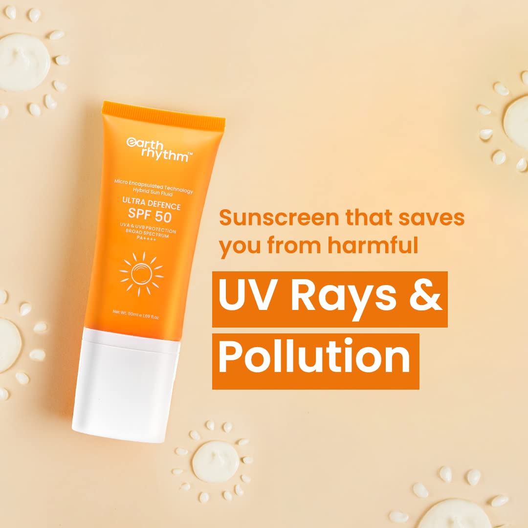 Earth Rhythm Ultra Defence Hybrid Sunscreen SPF 50 – UVA/UVB Defence, Water-Resistant, Matte, Oxybenzone-Free