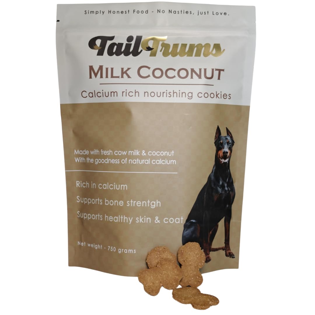 TailTrums Dog Biscuits – Milk & Coconut Cookies with Calcium 750g | Healthy Dog Food | All Breeds |
