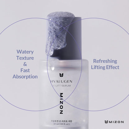MIZON Hyalugen Le Lift Serum with Hyaluronic Acid and Marine Collagen for Fine Lines Total Face Care Youthful Skin Refreshing Lifting Korean Skincare - 30 ml