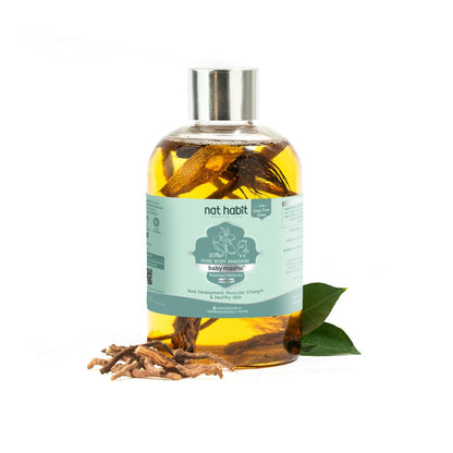 Nat Habit Summer Maahu Baby Massage Oil - Balamool Nimbuka For Bone Development, Muscular Strength & Healthy Skin - Suitable For Ages 0 to 12 years - Zero Chemicals & Preservatives - 200ml