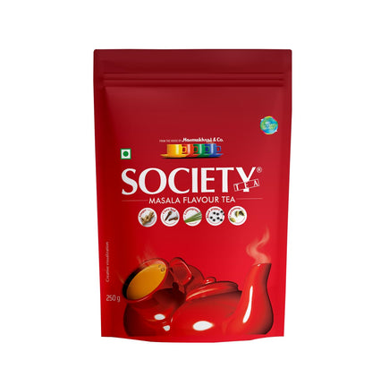 Society Masala Chai — Five-Spice Indian Masala Tea, Real Cardamom Ginger Clove Black Pepper Lemongrass Blended Into Assam CTC, Hasmukhrai & Co. Since 1924 | No Flavouring