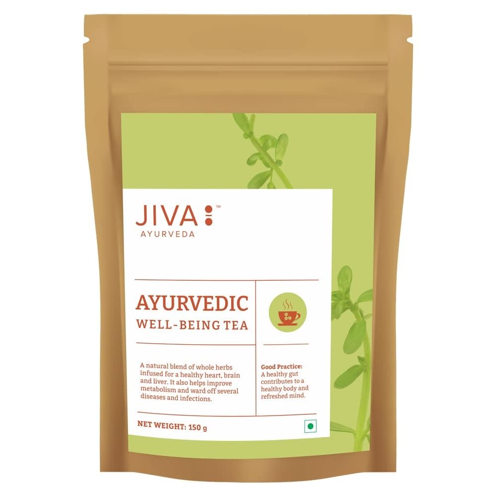 Jiva Ayurvedic Tea Caffeine-Free Tea For Healthy Heart, Brain, and Liver | Boosts Immunity, Lowers Cholesterol & Improves Digestion | No Artificial Flavour -150g