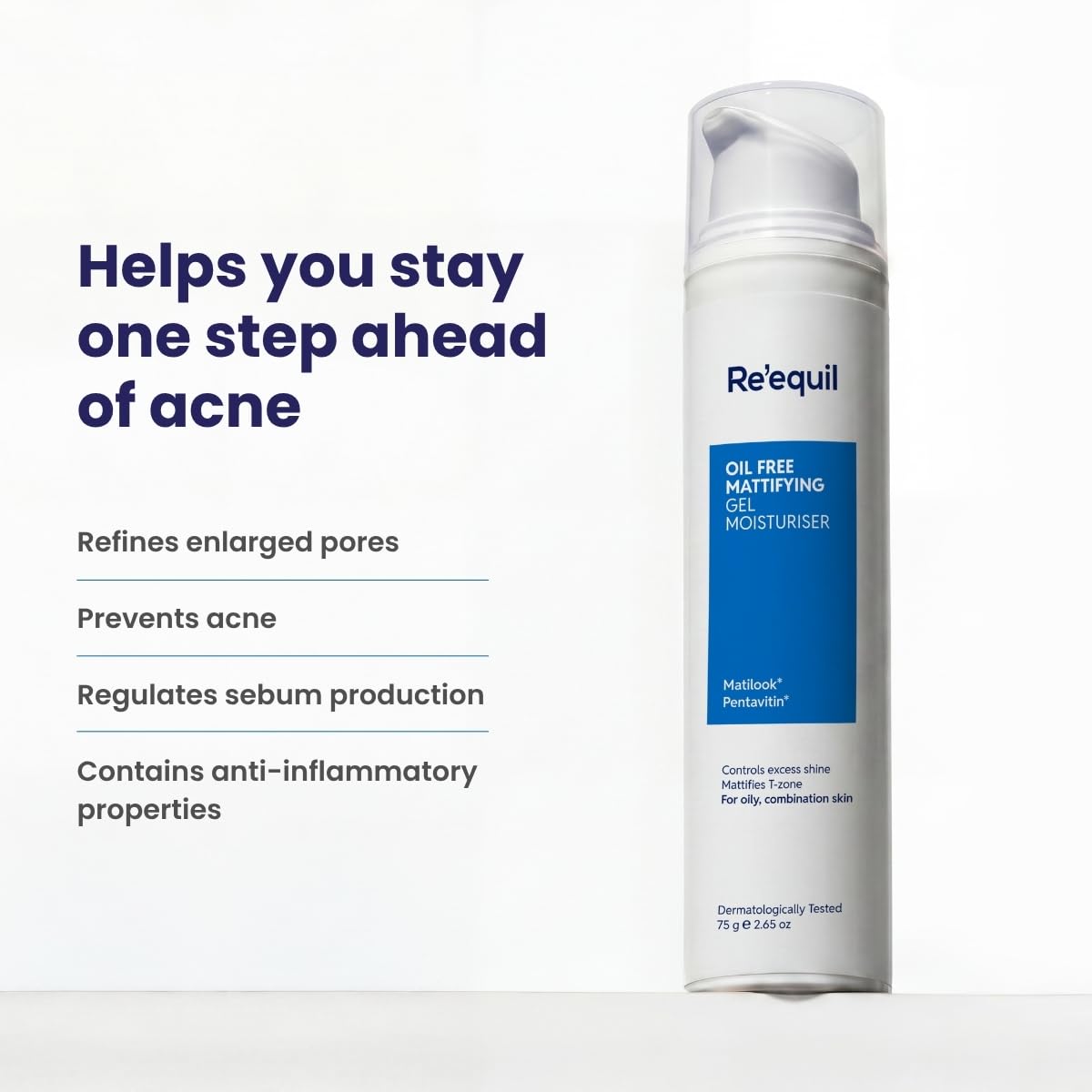 Re'equil oil-free matifying moisturizer bottle with text on a white background