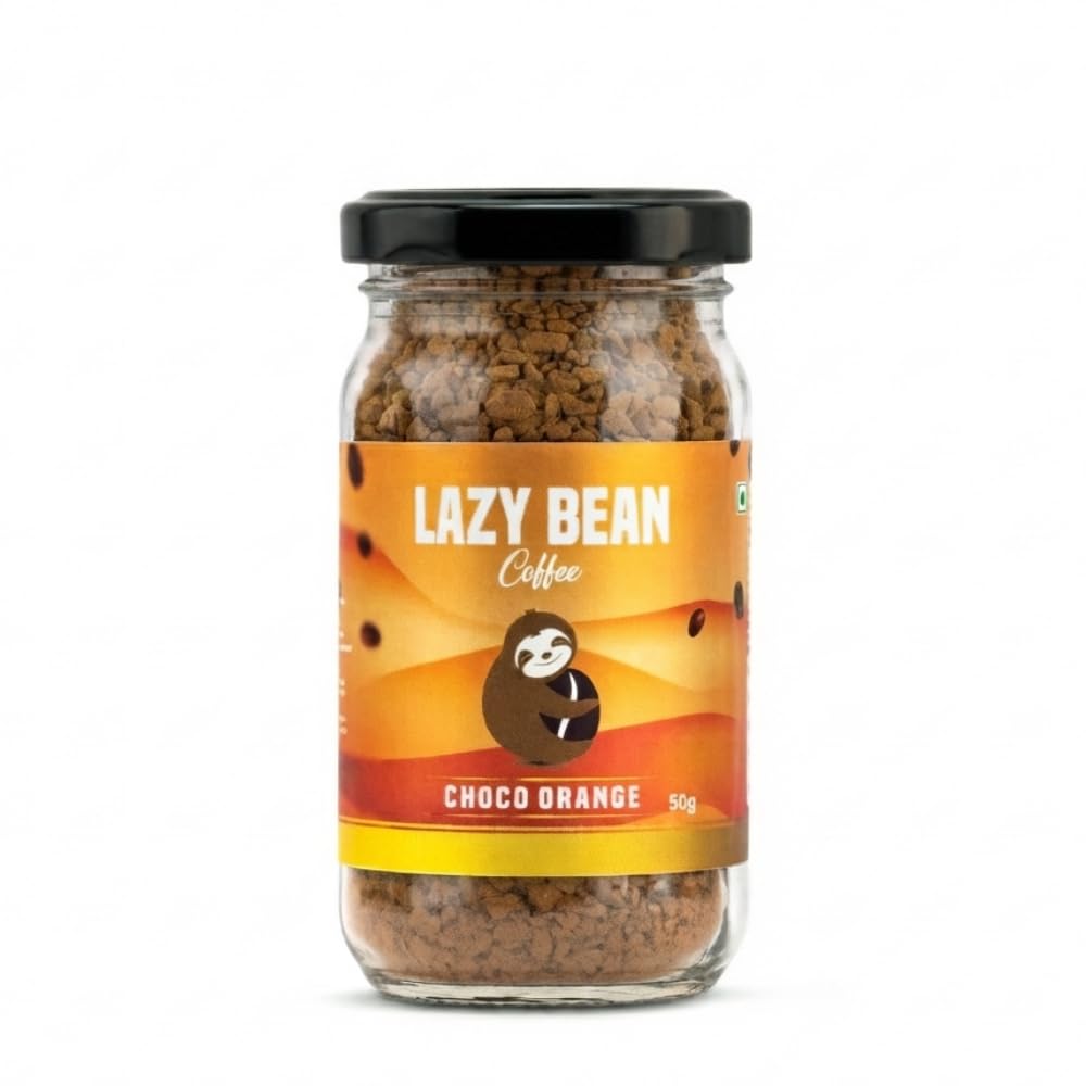 Lazy Bean Choco Orange Flavoured Instant Coffee | 100% Arabica Coffee | Medium Roast | Rich Chocolate & Refreshing Orange Flavour | Premium Instant Coffee Powder | Café Style Beverage | 50g
