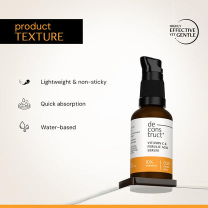 Serum bottle with text highlighting product texture on a gradient background