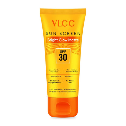 VLCC Bright Glow Matte SPF 30 Sunscreen with PA+++ | Non-Greasy Tinted Formula with Niacinamide, Vitamin E & Grapefruit Extract | Broad Spectrum UVA/UVB Protection | Reduces Pigmentation & Tanning