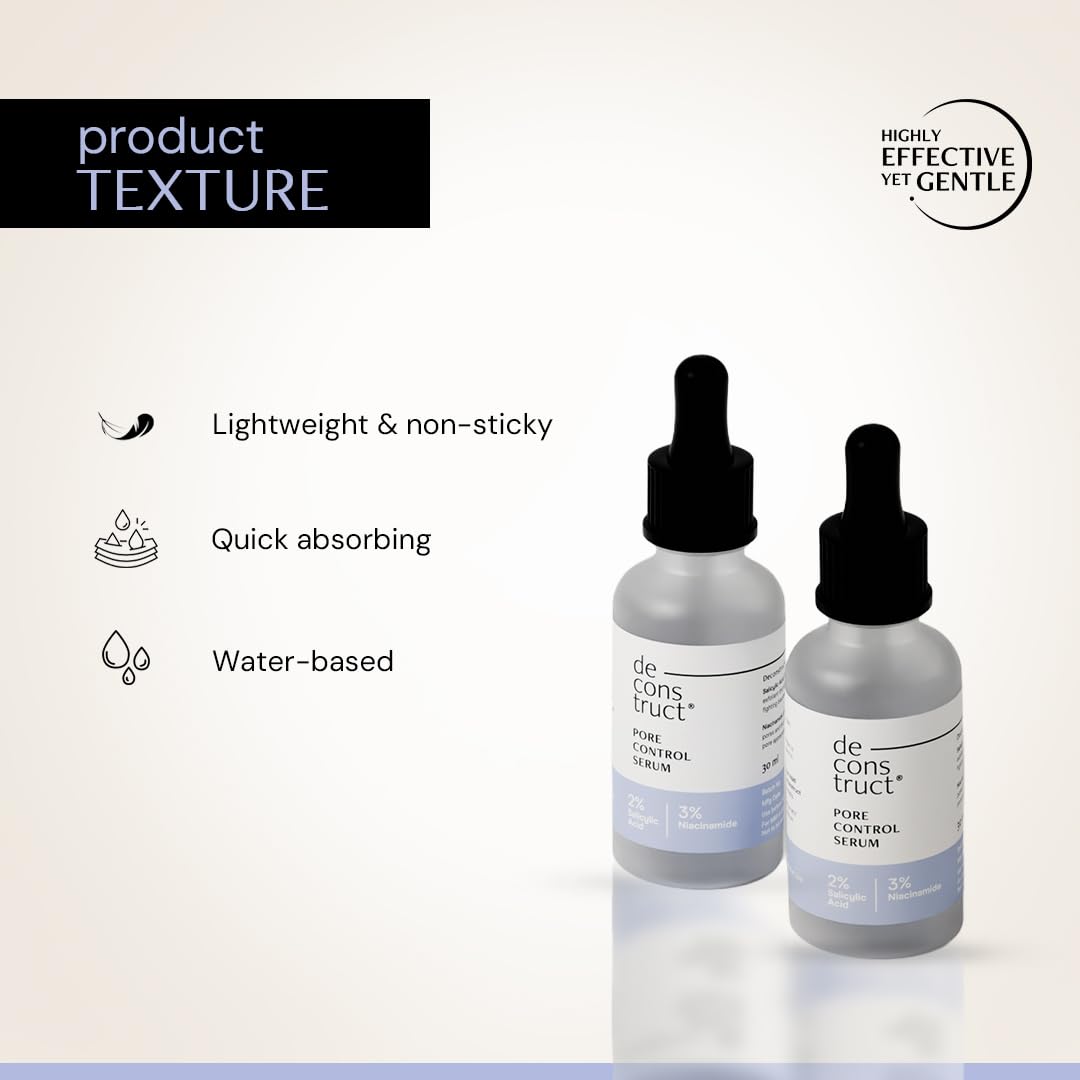 Deconstruct Pore Control Face Serum |2% Salicylic Acid 3% Niacinamide Serum For Acne, Acne Marks, Open Pores & Blackheads | Controls Oil | Beginner Friendly | 30ml