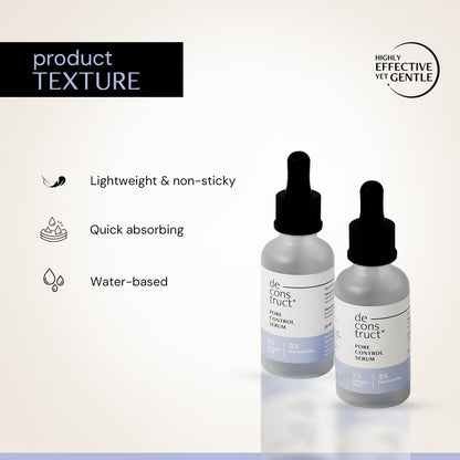 Deconstruct Pore Control Face Serum |2% Salicylic Acid 3% Niacinamide Serum For Acne, Acne Marks, Open Pores & Blackheads | Controls Oil | Beginner Friendly | 30ml
