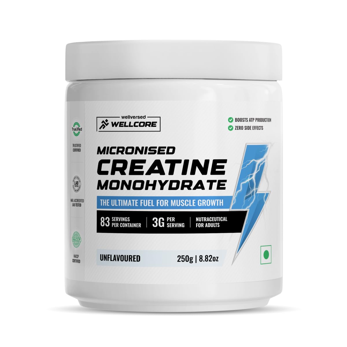 Wellcore - Pure Micronised Creatine Monohydrate | Unflavoured (250g, 83 Servings) | Rapid Absorption | Enhanced Muscle Strength & Power | Fast Recovery | Increased Muscle Mass