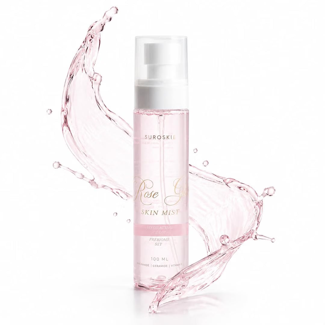 Suroskie Rose Glass Skin Mist 100ml | Rose Water Face Mist with Niacinamide, Hyaluronic Acid & Ceramide | Hydrating, Soothing & Glow Boosting Makeup Prep & Refresh Spray for All Skin Types