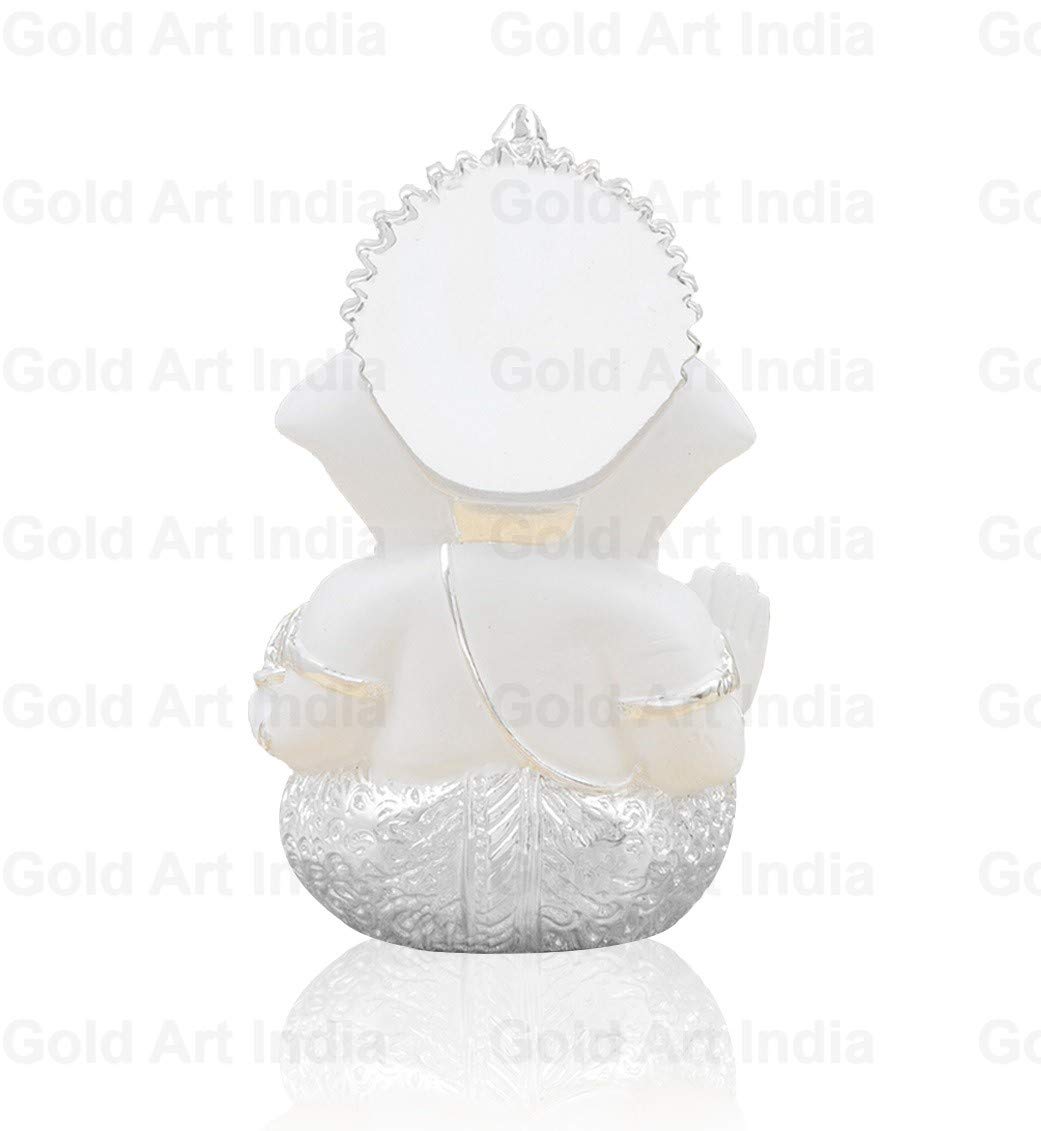 Gold Art India Silver Finish Ganesh Idol For Car Dashboard Ganesha Murti Ganpati Idol For Home Decor Puja Lord Ganesh Statue Gift For Office Desk Puja Room Figurine