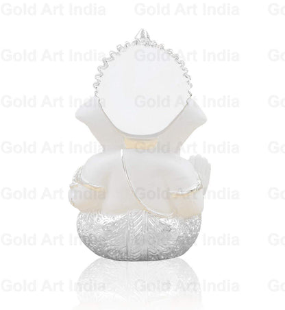 Gold Art India Silver Finish Ganesh Idol For Car Dashboard Ganesha Murti Ganpati Idol For Home Decor Puja Lord Ganesh Statue Gift For Office Desk Puja Room Figurine