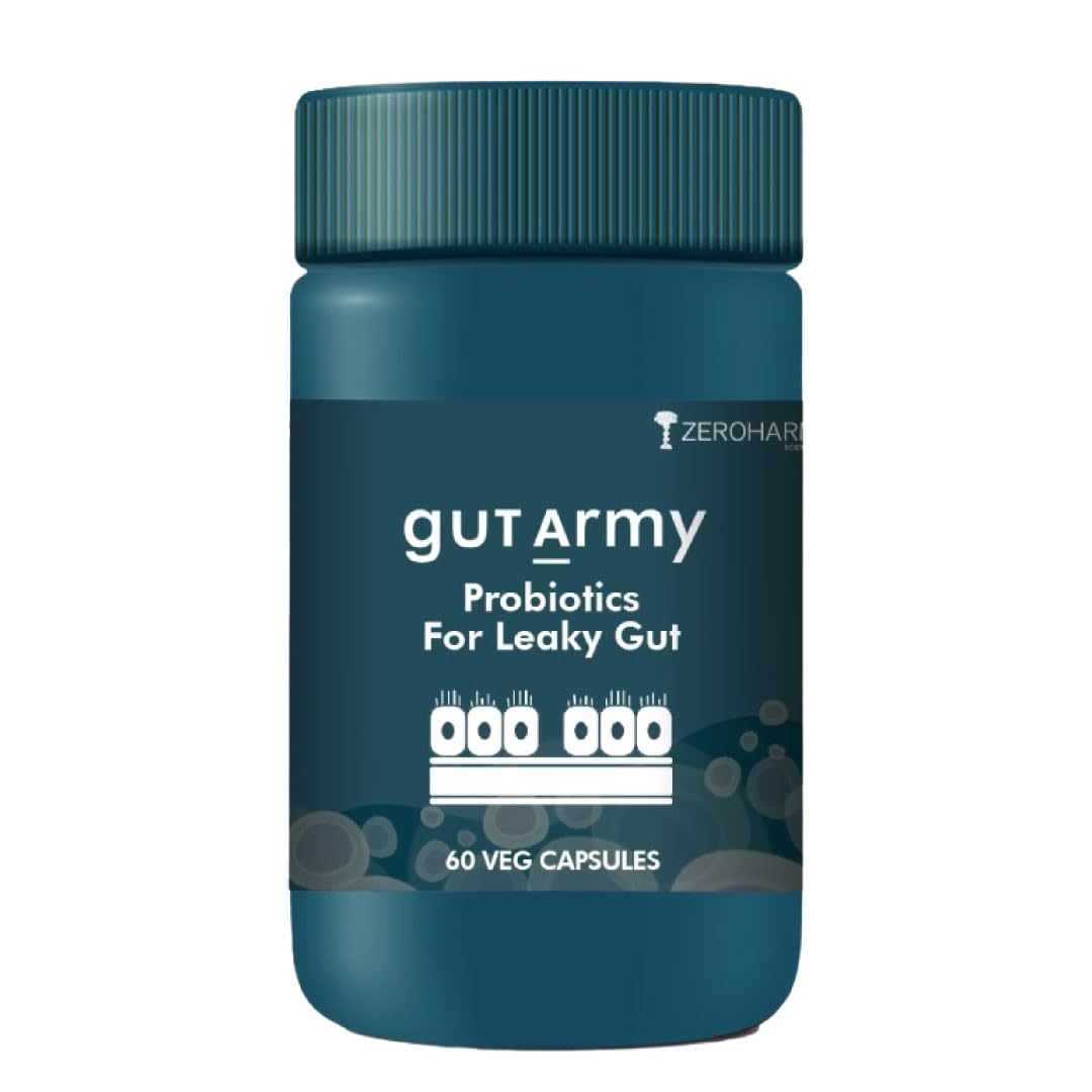 ZEROHARM Gut Army Probiotics For Leaky Gut | Gut Repair Supplements for Men & Women | L Reuteri, Lactobacillus | Supports Gastrointestinal Lining, Gut Cleanse & Digestion | 60 Veg Capsules