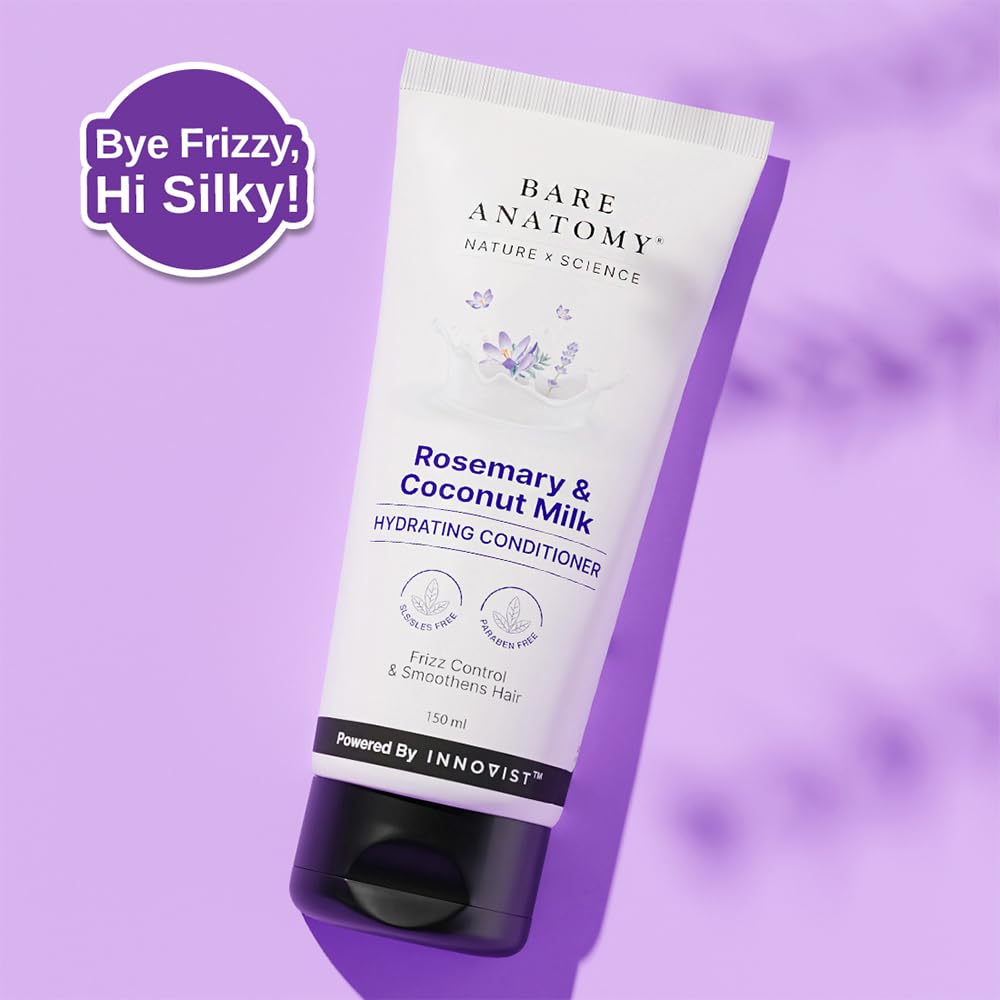 Bare Anatomy Rosemary & Coconut Milk Hydrating Conditioner tube on a purple background