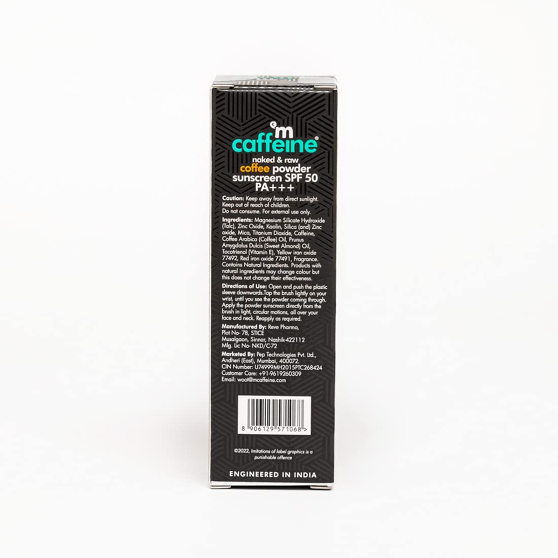 Caffeine skincare product packaging with text on a white background