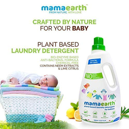 Mamaearth Plant Based Laundry Detergent For Babies - 1 L | Infused with Neem Extract and Lime Citrus Acid | Liquid Formula, Removes Tough Stains, Eliminates Odor