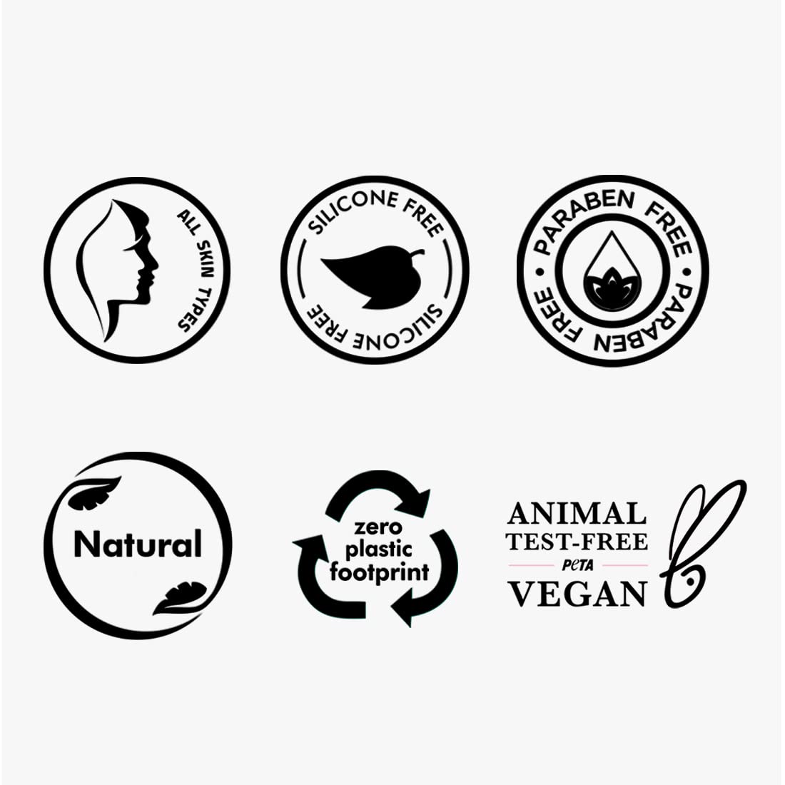 Set of black and white icons and logos on a light gray background