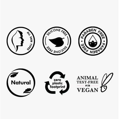 Set of black and white icons and logos on a light gray background
