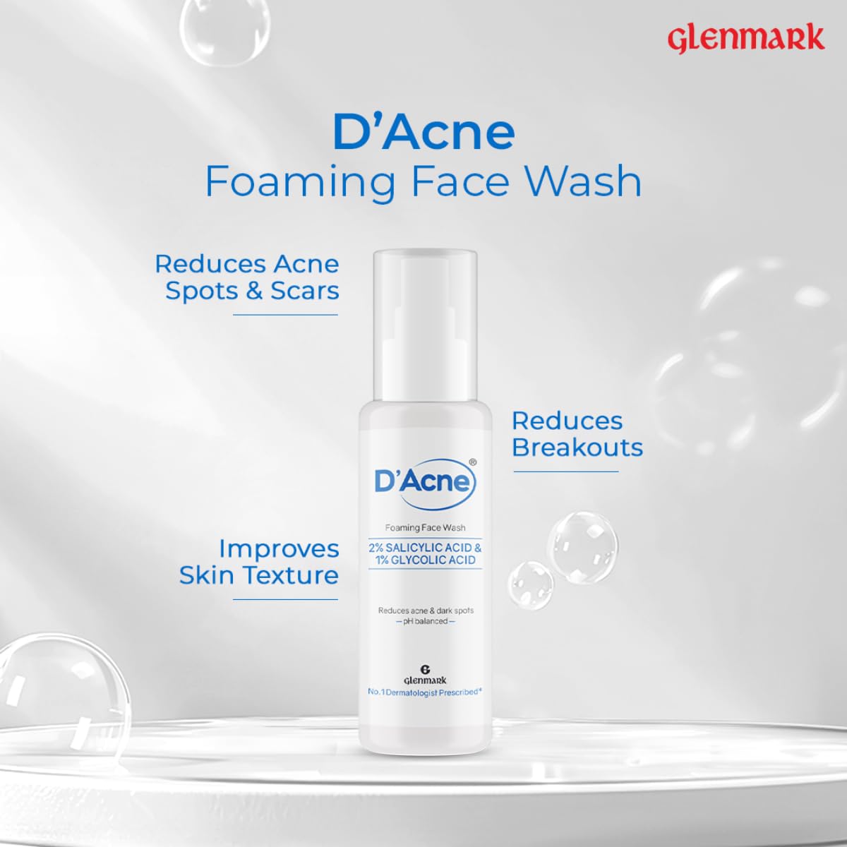 D'Acne Foaming Face Wash | 2% Salicylic Acid And 1% Glycolic Acid | Visibly Reduces Acne in 10 Days | Deep cleanses pores | Prevents breakout | Suitable For Oily & Acne-Prone Skin| 60ML