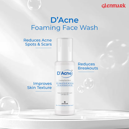 D'Acne Foaming Face Wash | 2% Salicylic Acid And 1% Glycolic Acid | Visibly Reduces Acne in 10 Days | Deep cleanses pores | Prevents breakout | Suitable For Oily & Acne-Prone Skin| 60ML