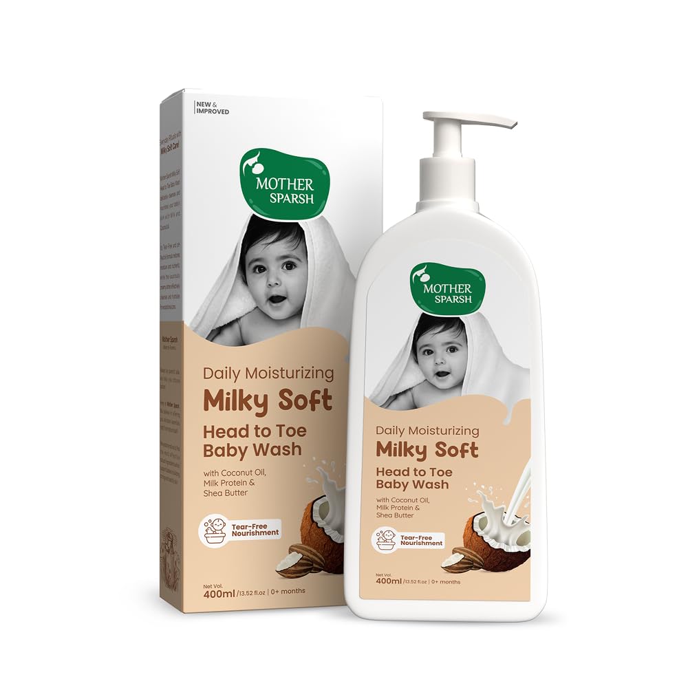 Mother Sparsh Milky Soft Head to Toe Baby Wash with Milk Protein & Shea Butter | Tear Free 2 in 1 Natural Body Wash & Shampoo for Babies