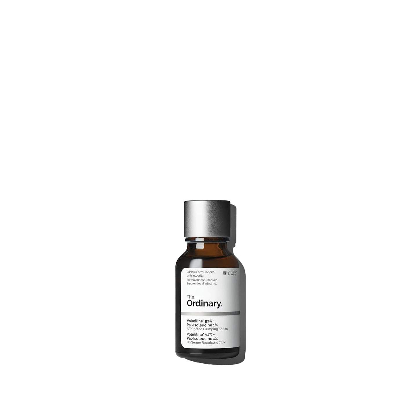 Bottle of 'The Ordinary' serum on a white background