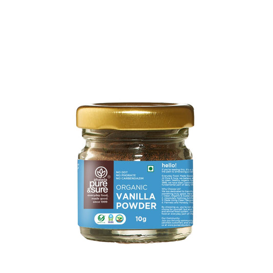 Pure & Sure Organic Vanilla Powder 10G | 100% Naturally Processed & Rich in Flavor, Aroma & Taste | Enhancer for Baking and Cooking | No Additives & Preservatives