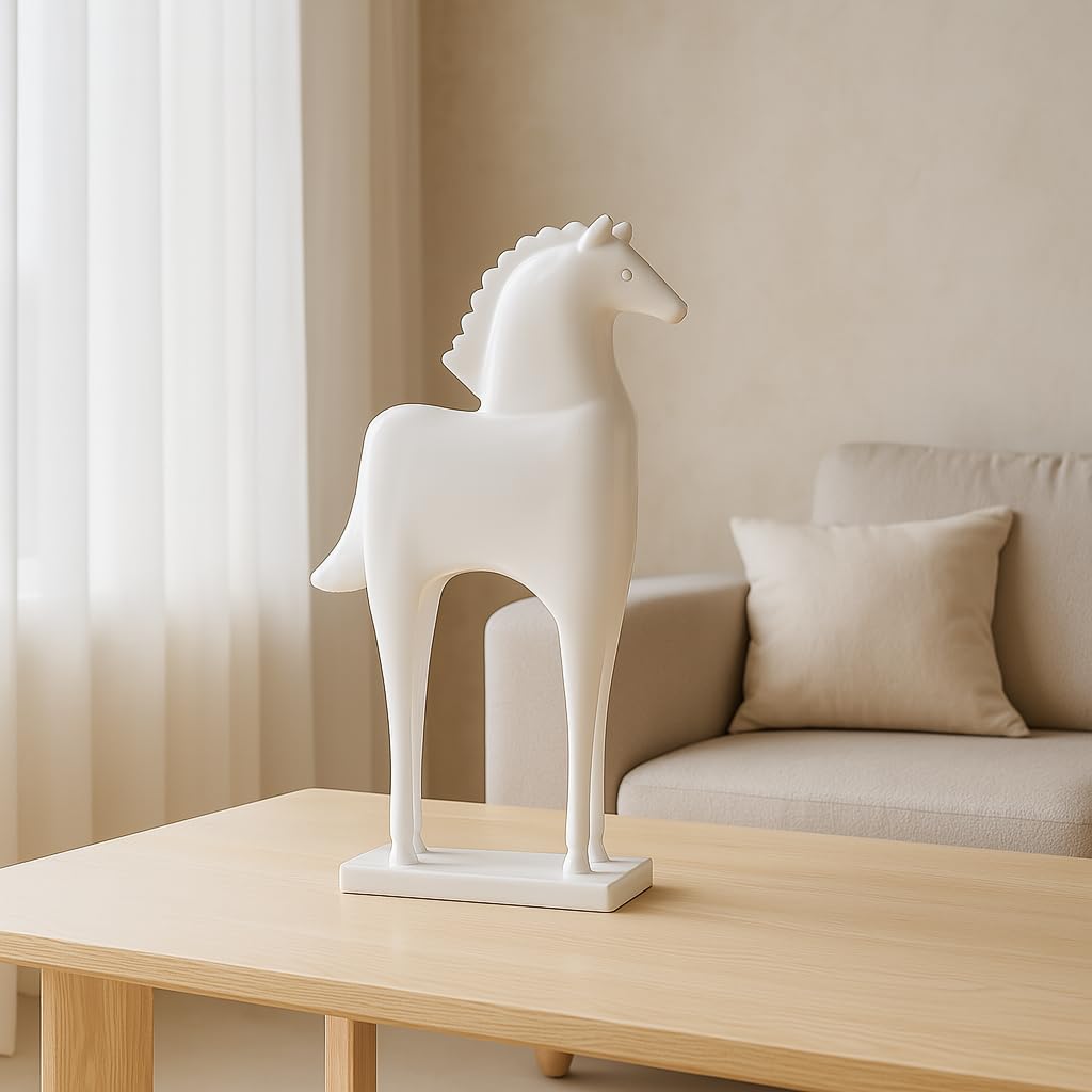 Elegant Horse Figurine | Modern Minimalist Home,Office Decor | Sleek Resin Sculpture | Contemporary Home Accent - White