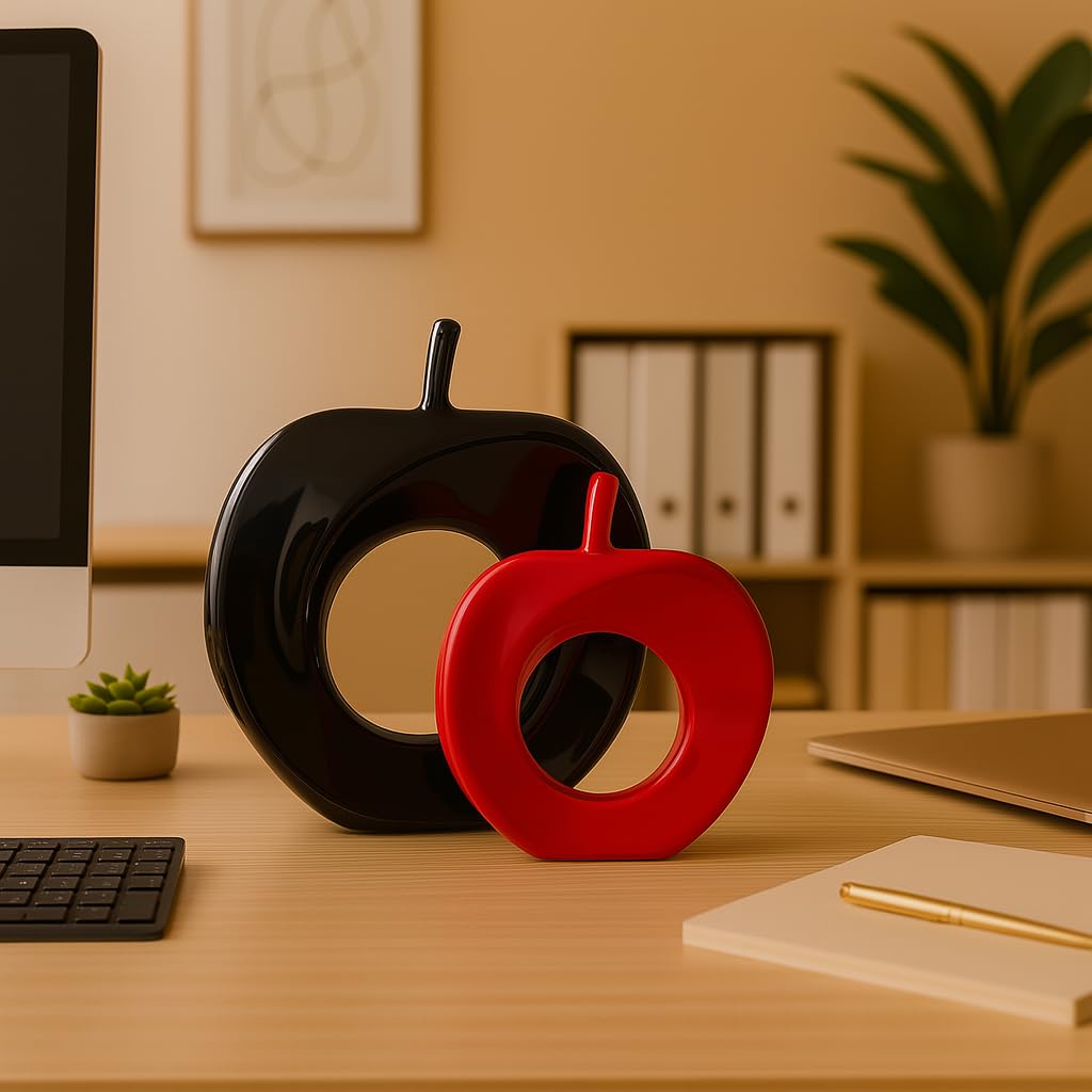 Beautiful Apple Shape Ceramic Home Decor Showpiece (Pack of 2, Black & Red Color)