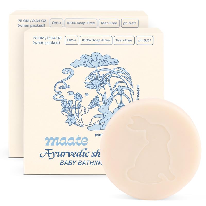 Maate Shwet Pushp Ayurvedic Baby Bathing Bar 75g | Soap & Tear Free Bath, pH 5.5 | Rice Water & Shea Butter | Moisturizing & Nourishing for Sensitive Skin | For Newborns, Infants & Babies 0m+