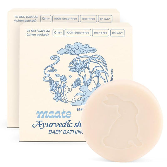 Maate Shwet Pushp Ayurvedic Baby Bathing Bar 75g | Soap & Tear Free Bath, pH 5.5 | Rice Water & Shea Butter | Moisturizing & Nourishing for Sensitive Skin | For Newborns, Infants & Babies 0m+