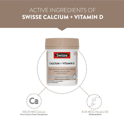 Zephivo Swisse Calcium + Vitamin D - Supports Stronger Bones, Immunity & Muscle Health, Manufactured In Australia - Pack of 90 Tablets (1 Tablet Per Serving)