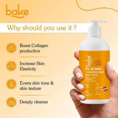 BAKE 1% Retinol & Ceramide Body Wash for Anti Aging | Boosts Collagen Production, Increases Skin Elasticity & Reduce Fine Lines & Wrinkles | For Women & Men | 250ml