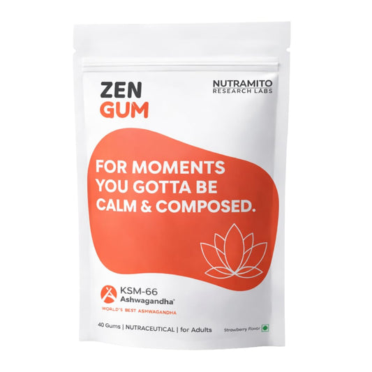 NUTRMITO Zen Gum KSM-66 Ashwagandha Chewing Gum, Strawberry Flavor, 40 Gums, Stress Management and Calm Support