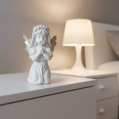HOMEARTE INDIA Praying Baby Angel Showpiece Premium Decorative Spiritual Marble Finish Showpiece with Folding Metal Stand for Home Decor, Living Room, Office Desk