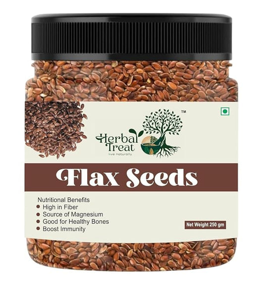 Herbal Treat Flax Seeds | High Fibre Seeds for Heart Health & Daily Nutrition | Rich In Protein & Dietary Fibre | Weight Loss Hair Growth, Diet Snack food (250gram, Flax Seeds)