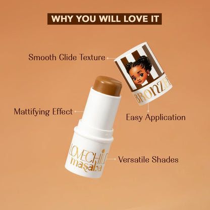 LoveChild Mini Masaba Bronzer Stick To Sculpt, Define & Lift, Contour Makeup, Matte Finish, Smooth Glide, Makeup Stick Suitable for All Indian Skin Tones, Fist Bump (Deep Brown) 7.5g
