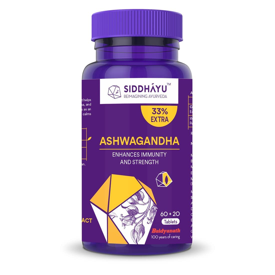 Siddhayu Ashwagandha Tablet | Enhances Immunity and Strength | Rejuvenates Mind & Body | 60 + 20 free Tablets