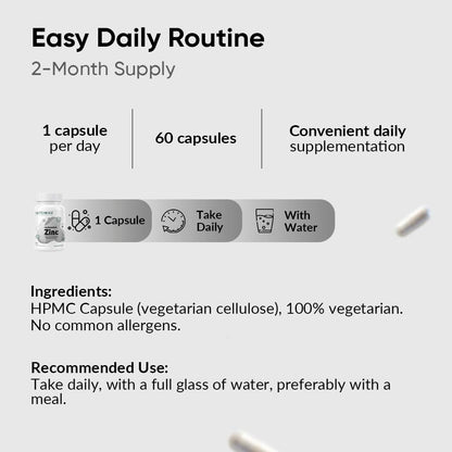 Supplement packaging with daily routine instructions and ingredients list on a light gray background