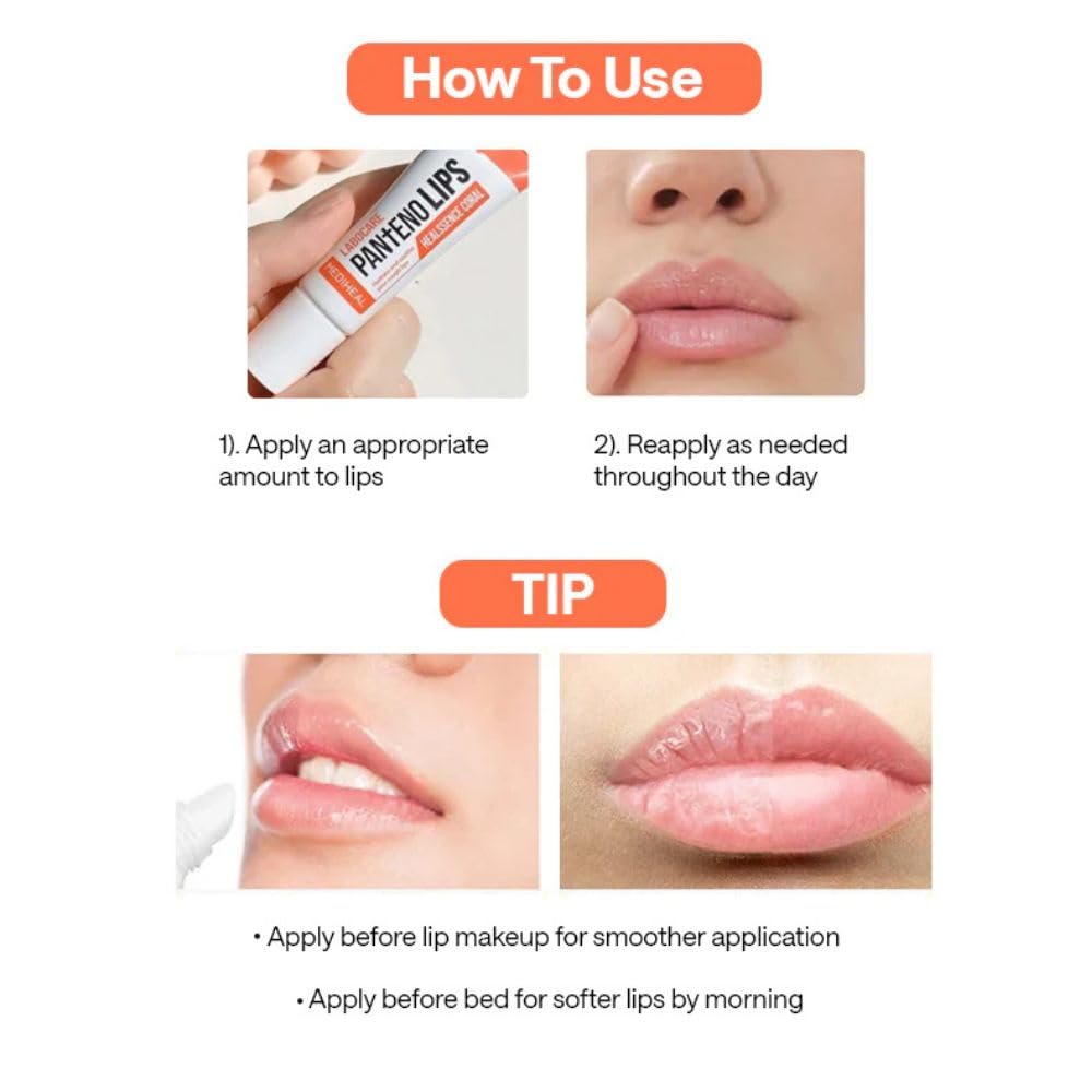 MEDIHEAL Pantenolips Healssence (10 ml, Coral) Hydrating Korean Treatment for lips with Panthenol & Shea Butter for Dry Chapped Lips, Moisturizing Nourishing lip Treatment, Glossy Lip Care