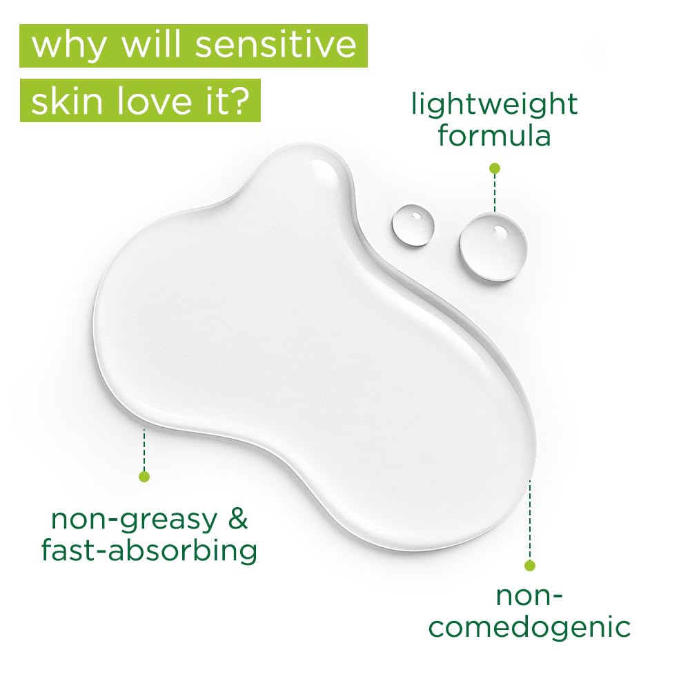 Product packaging with text highlighting benefits for sensitive skin on a white background