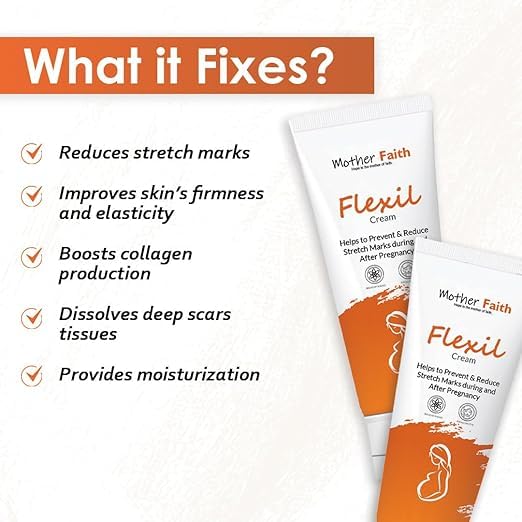 Mother Faith Flexil Cream for Stretch Mark Prevention and Reduction, with Aloe Vera, Vitamin B3, 100g