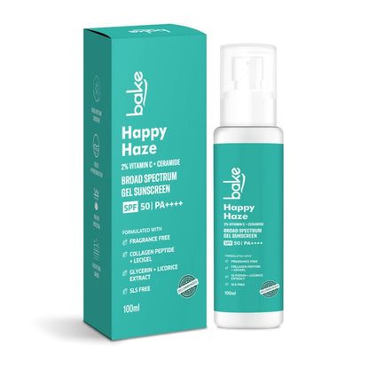 BAKE Happy Haze 100% Mineral Sunscreen SPF 50 PA++++ with 2% Vitamin C, Ceramide | For UV A/B &Blue Light Protection | Lightweight & Non-Greasy Sunscreen | 100ml