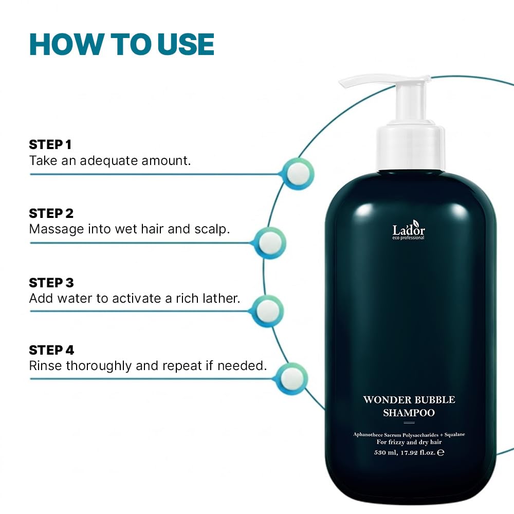 LADOR Wonder Bubble Korean Shampoo for Volume & Shine (530 ML) | Hydrating, Soft, Smooth & Moisturizing Foaming Shampoo | Suitable for Dry, Dull, Coloured, Damaged & Frizzy Hair