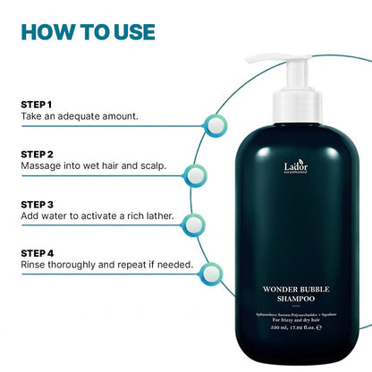 LADOR Wonder Bubble Korean Shampoo for Volume & Shine (530 ML) | Hydrating, Soft, Smooth & Moisturizing Foaming Shampoo | Suitable for Dry, Dull, Coloured, Damaged & Frizzy Hair
