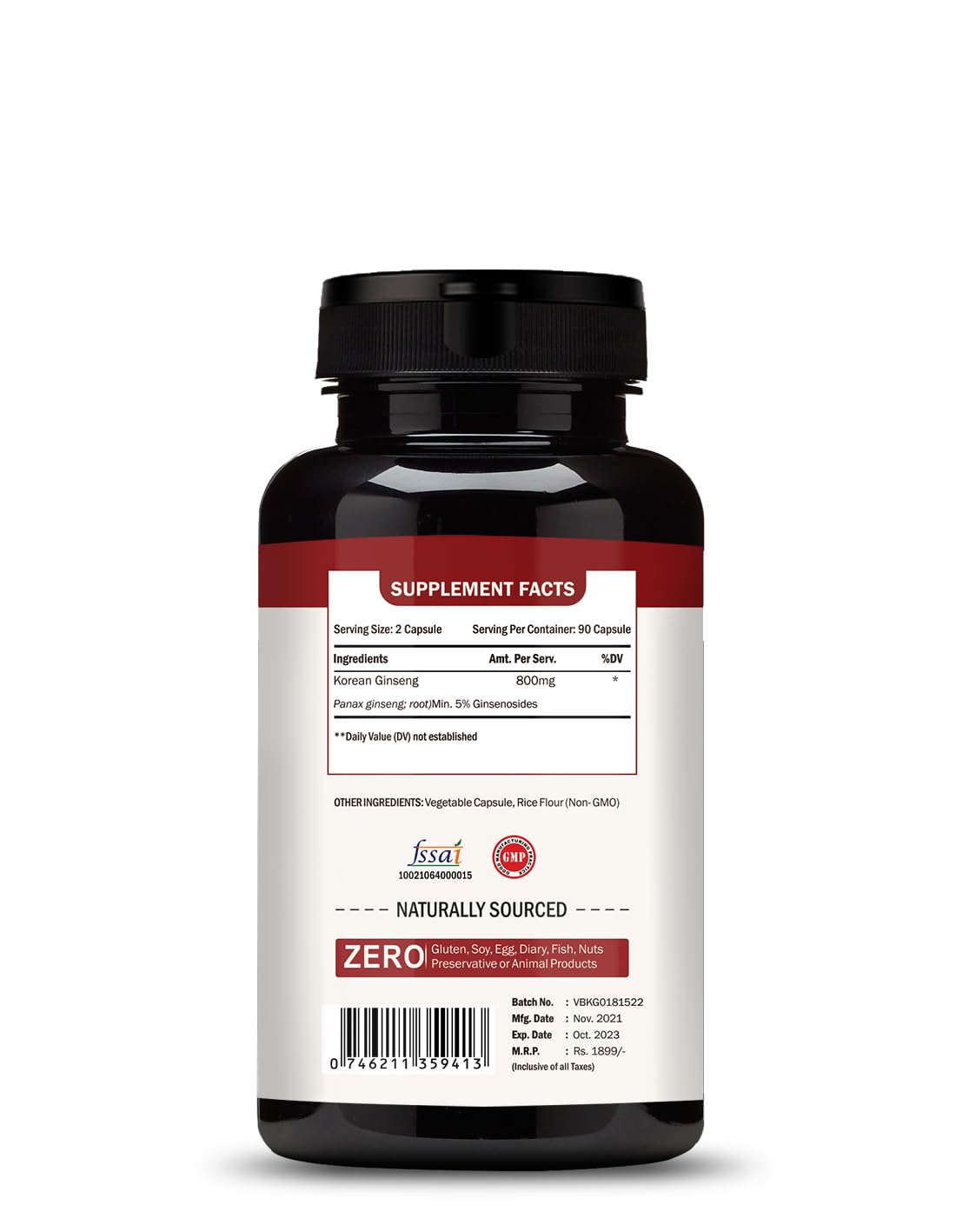 Supplement bottle with label on a white background
