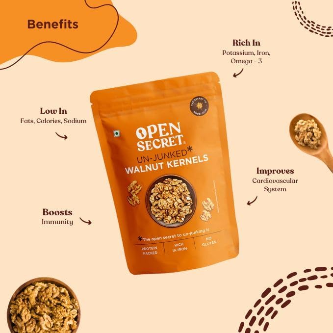 Open Secret Premium Walnut Kernel | 450g | Walnut, Walnuts, Akhrot, Dry Fruits, Walnut Without Shell, Healthy Snacks, Walnut Kernel with Gluten Free Healthy Lifestyle, High Fibre (Pack of 1)