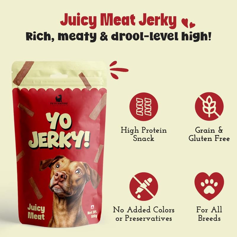 PETS EMPIRE Yo Jerky Juicy Meat Dog Treats, 100g | High Protein Soft Chew Snacks for Dogs | Made with Real Chicken & Sweet Potato | Grain-Free, HealthyR Eward for Puppies & Adult Dogs