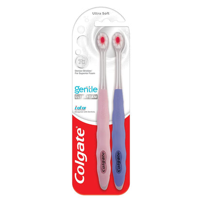Colgate Gentle Ultrafoam Ultra Soft Manual Bristles, 2 Pcs, Multicolor & Colgate Toothpaste For Kids (3-5 Years), Natural Strawberry Flavour-80 Gr Tube